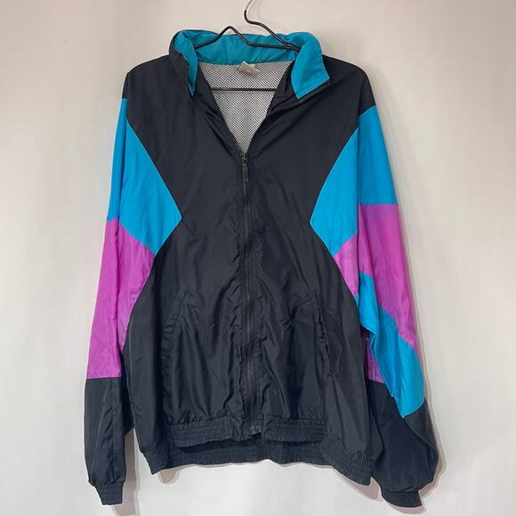 PUMA Vintage 90s Track Jacket Mens XL Black Blue Purple Spell Out Windbreaker - Picture 1 of 14